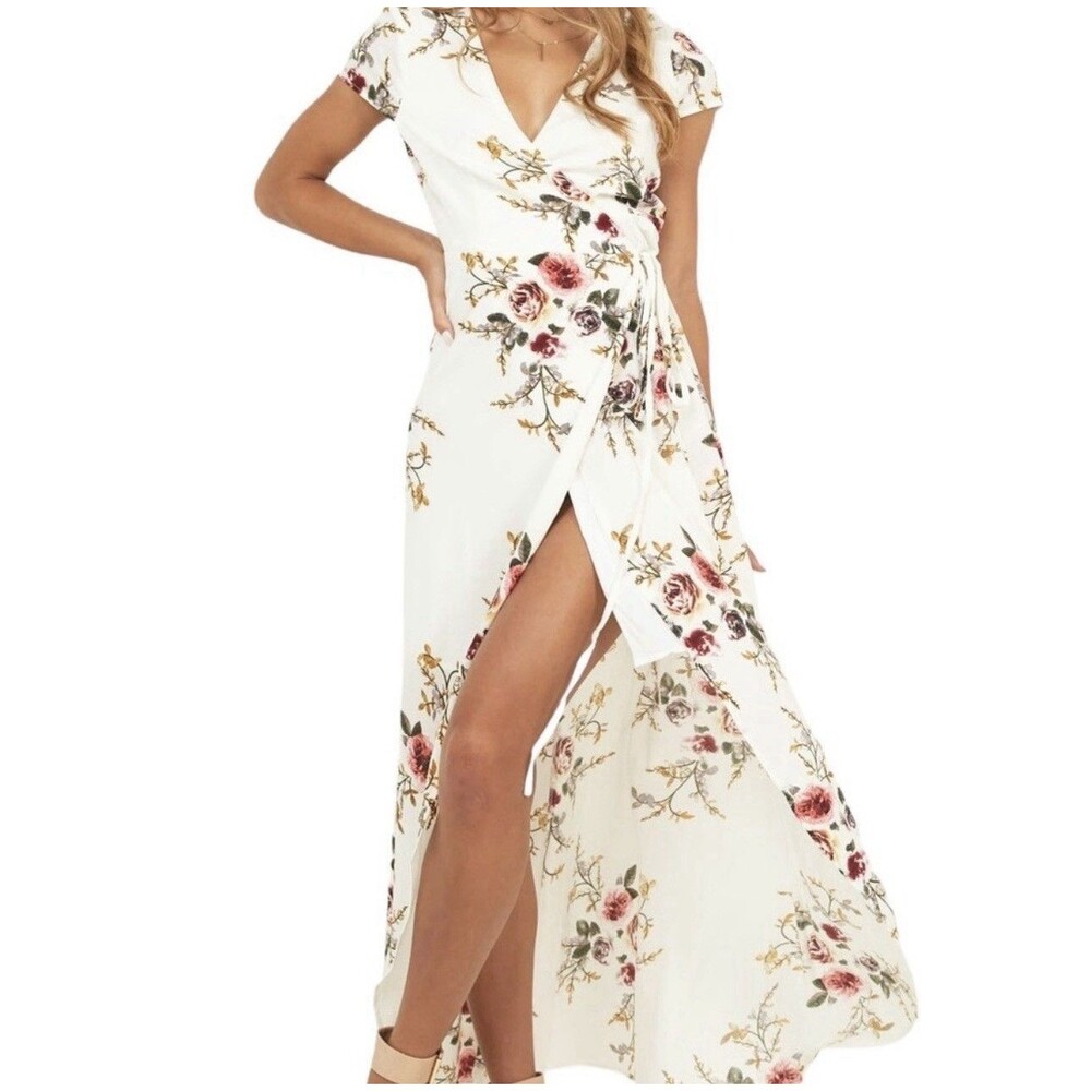 Showpo Midi Wrap Dress Floral V-Neck Cottagecore Boho Size 4 CE6171